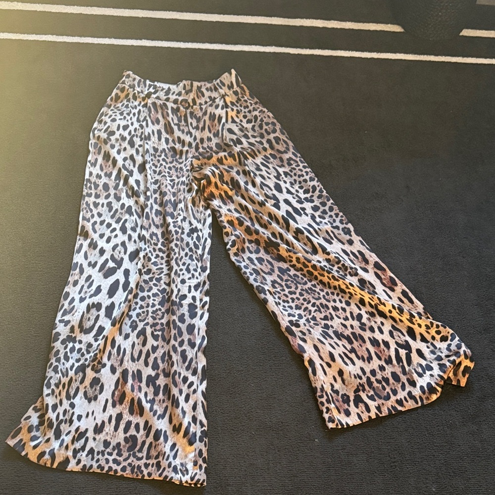 Zara Leopard Print Wide Leg Pants - Neutral Animal Print w velvet bodysuit nwot